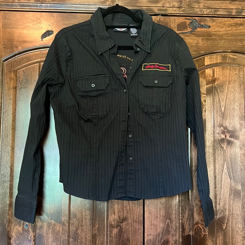 Ladies Harley Davidson Medium Black Button Down Shirt Slim Fit XL